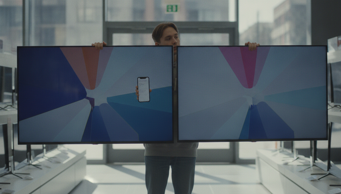 A shopper comparing screens to buy a tv the smart way in a store