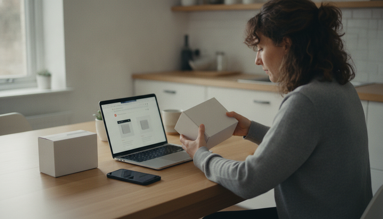Shopper comparing items to judge product quality online before buying