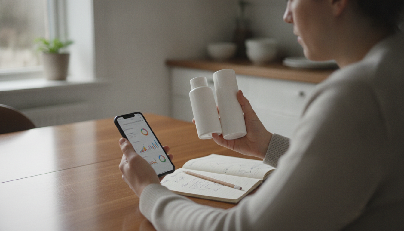 Shopper using simple habits that help you save by comparing two products at home